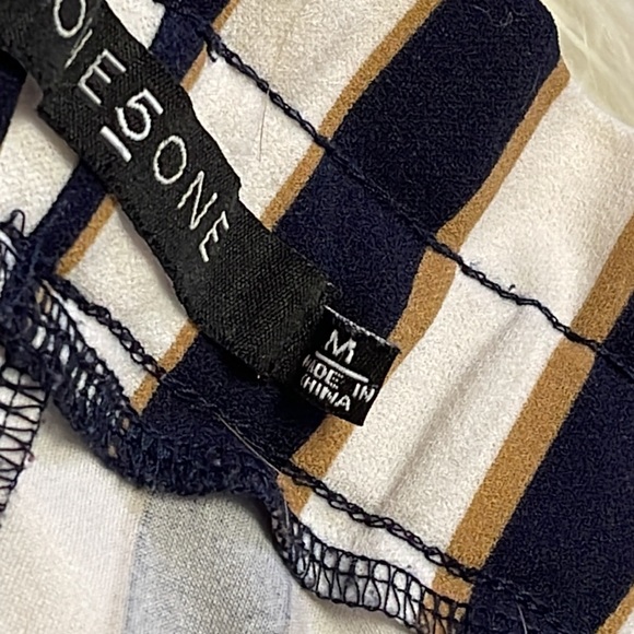 One 5 One Vertical Tan, Navy & Cream Stripped Pants - Picture 3 of 5